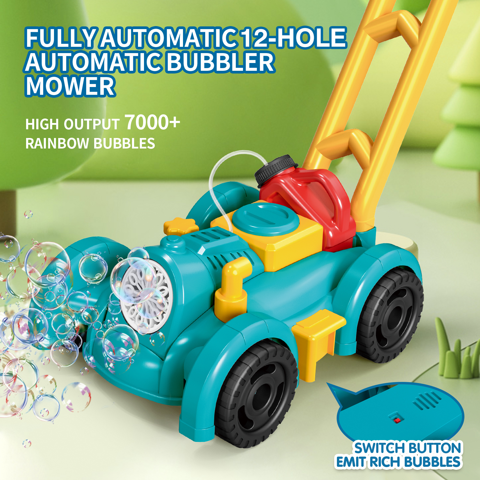 Kids Outdoor Lawn Mower - Fully Automatic Trolley Bubble Machine Outdoor