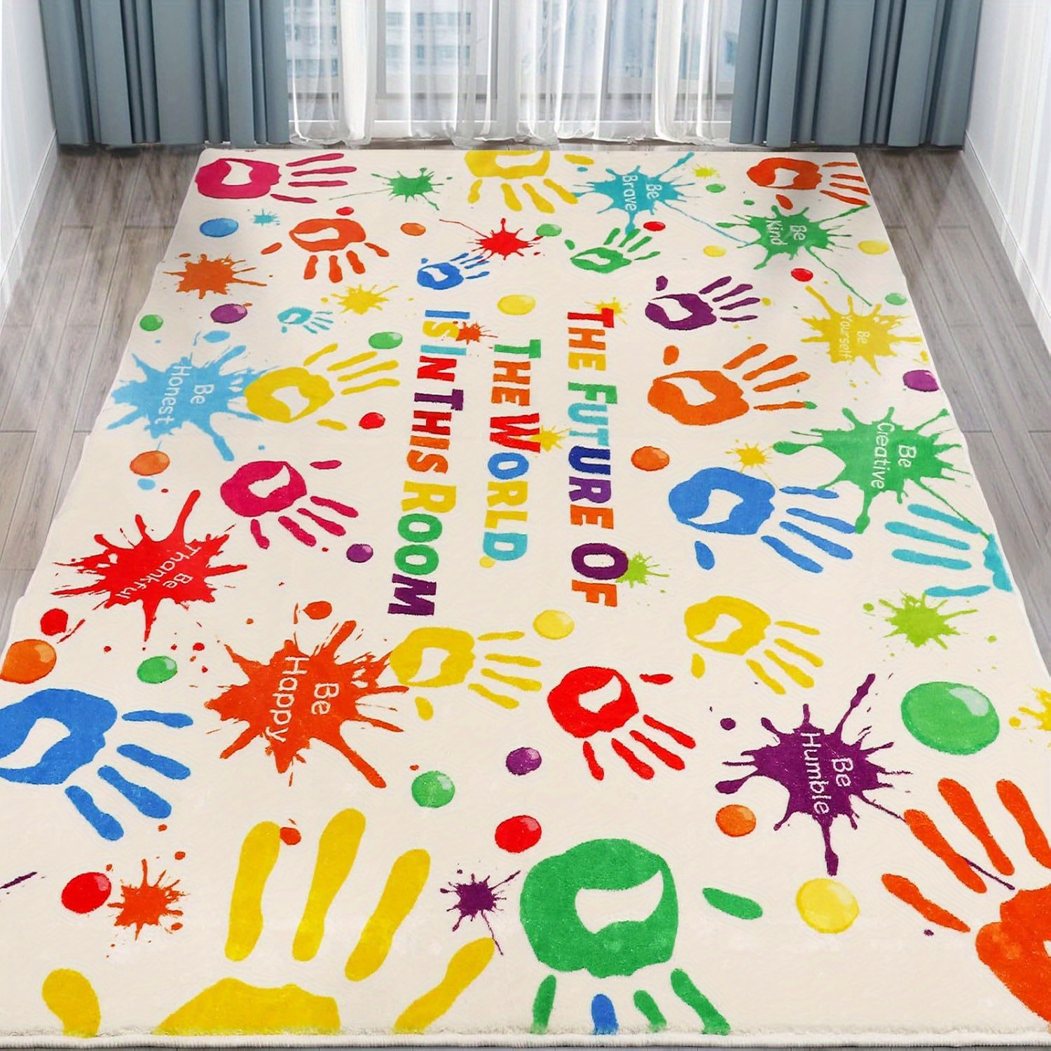 Kids Outdoor Quotes - Colorful Handprint Inspirational Quote Kids Playmat