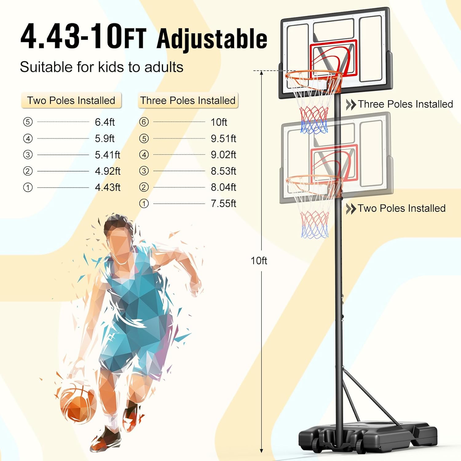 Adjustable Basketball Hoop 10F - đánh giá và giá Kids Outdoor Basketball