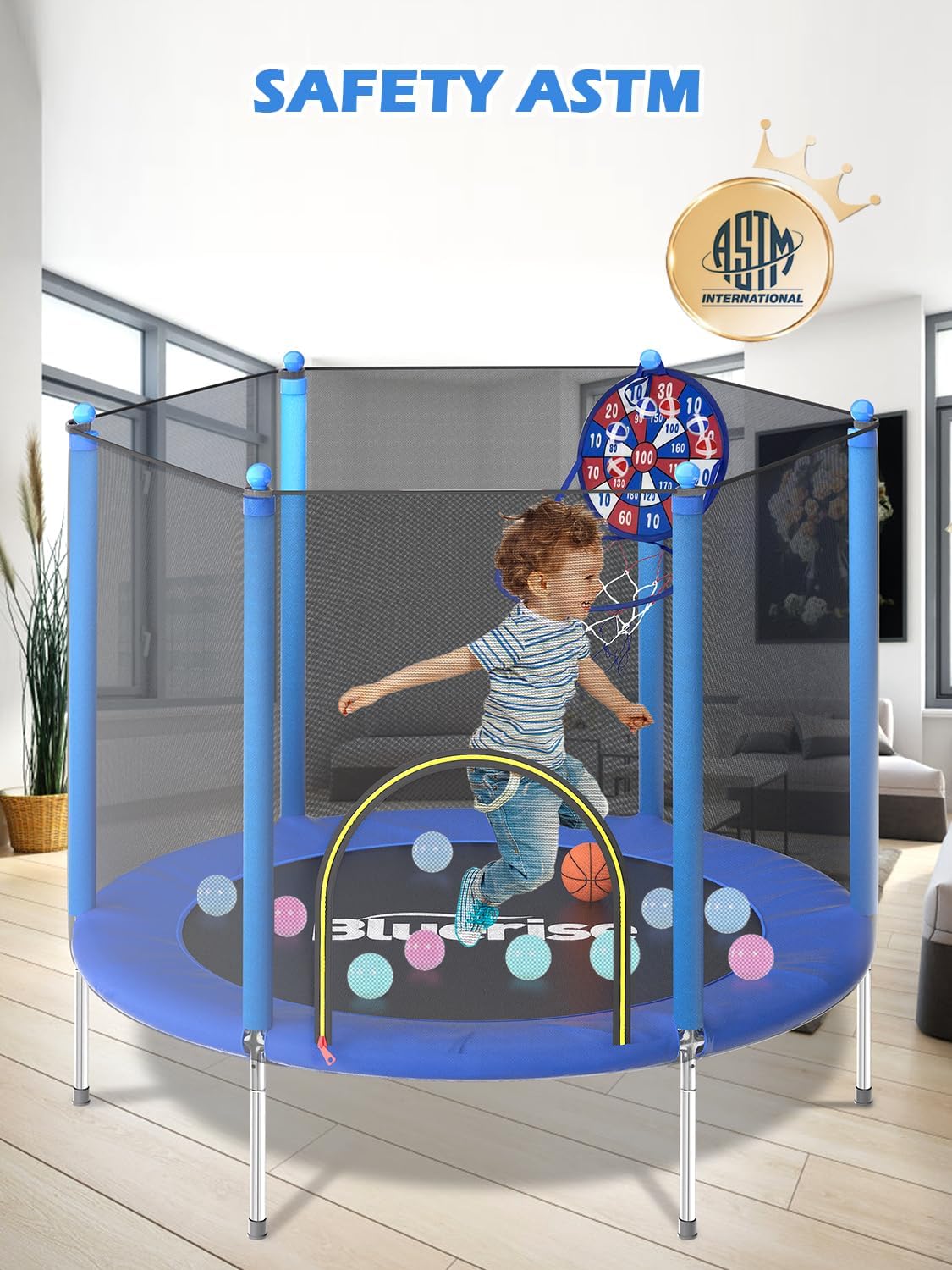 Blue 55IN 6FT Toddler Trampoli - đánh giá và giá Kids Indoor Outdoor Trampoline
