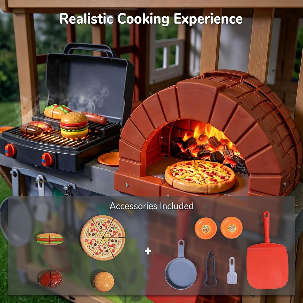 Kids Outdoor Wooden Playhouse, - đánh giá và giá Kids Outdoor Grill Set