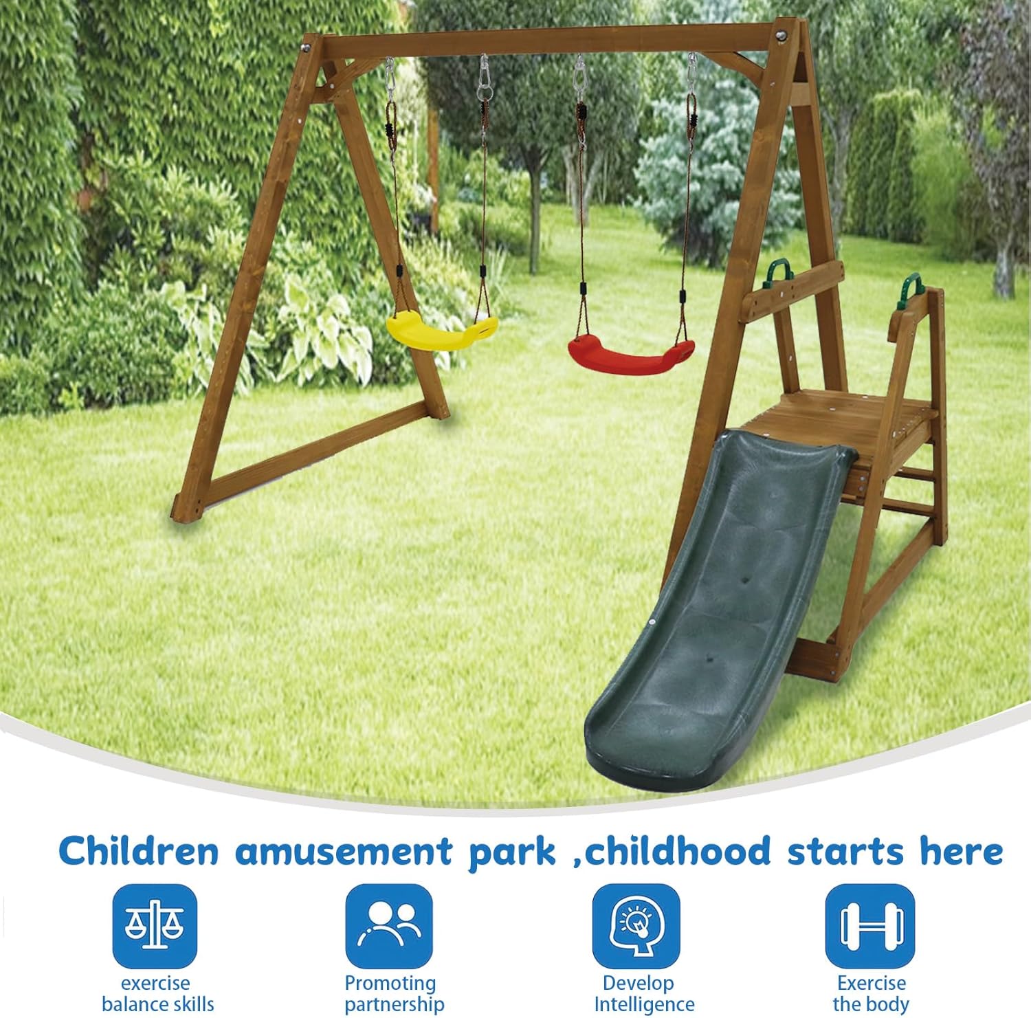Kids Swing Set Outdoor and Sli - đánh giá và giá Kids Outdoor Wooden Climbing Frame