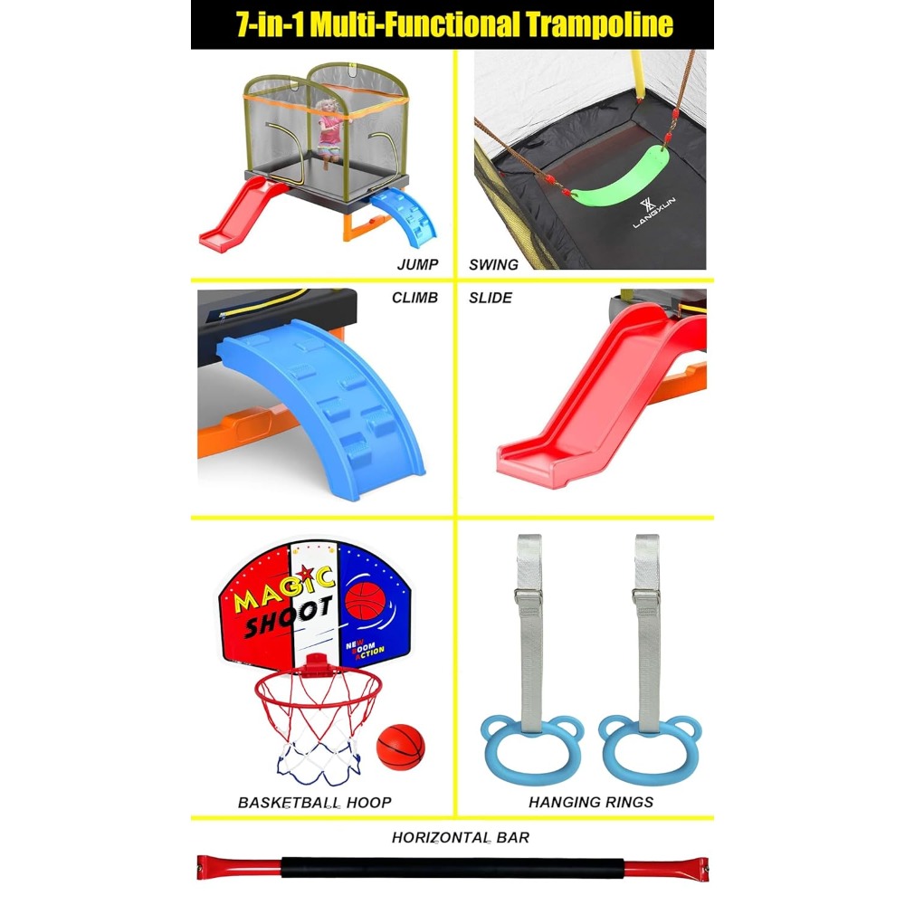 6.5Ft 7-in-1 Rectangle Trampol - đánh giá và giá Kids Indoor Outdoor Trampoline